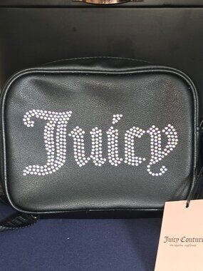 Juicy Couture Rhinestone Logo Crossbody Bag Black Camera Bag NWT Glam